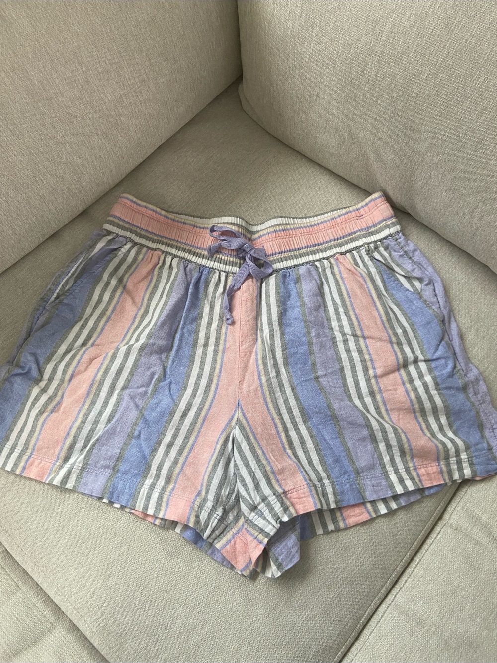 LOFT High-Waist Striped Lounge Shorts in Pink & Lavender